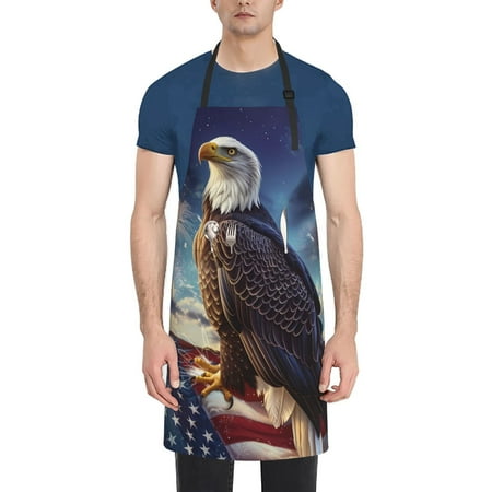 

Adobk Aprons Adjustable Bib Aprons with 2 Pockets Cooking Kitchen Chef Apron for Women and Men-Men-Night Sky Bald Eagle