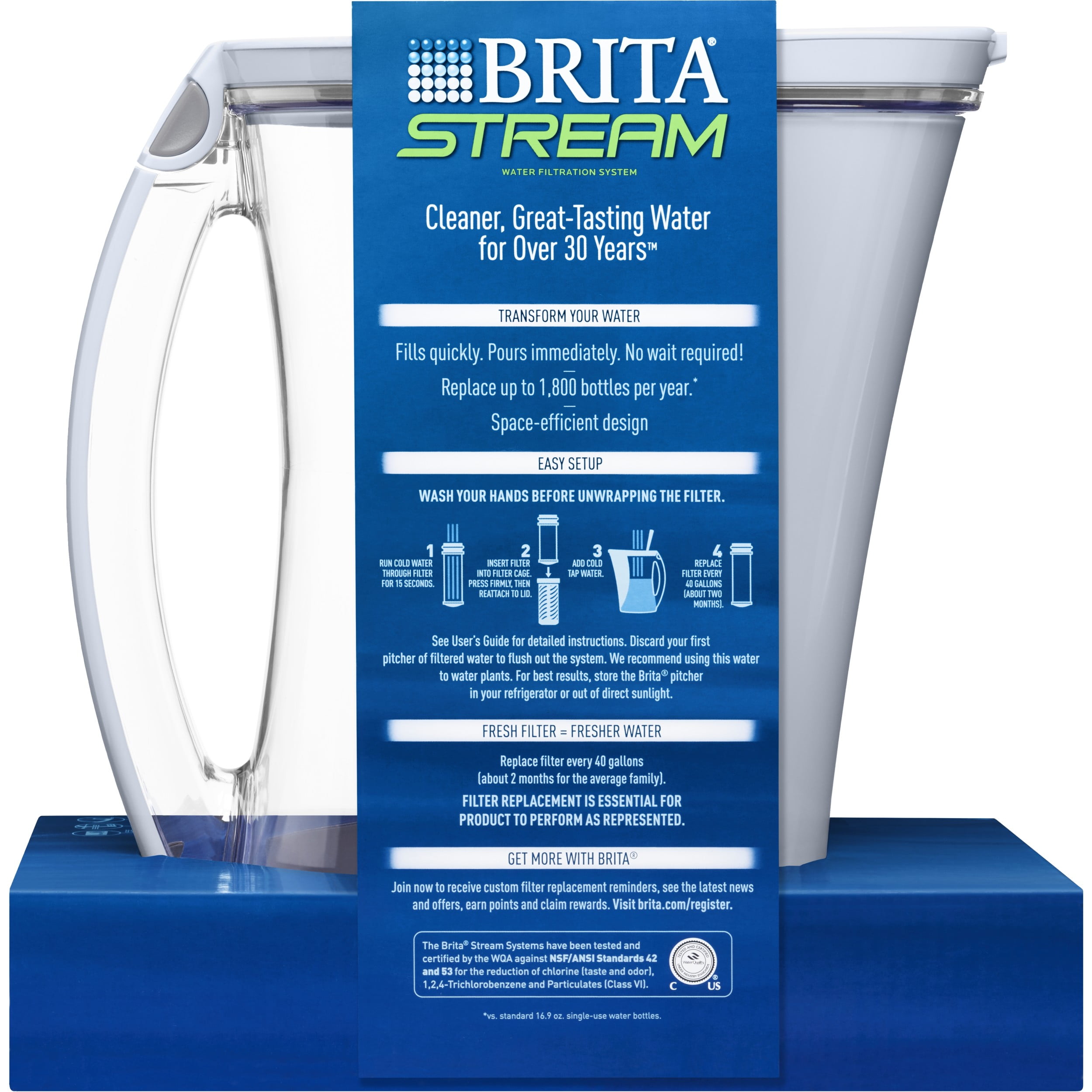 Brita Stream Filter As You Pour Water Pitcher with 1 Filter, Cascade - BPA Free - Ice - 12 Cup