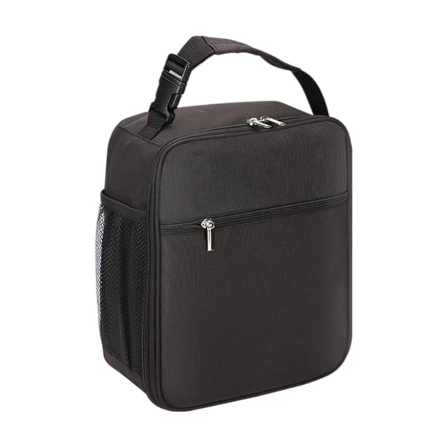 Bolsa de almuerzo impermeable y reutilizable con bolsillo lateral, bolsa térmica a prueba de fugas para picnic, camping, senderismo, niños y niñas. Negro