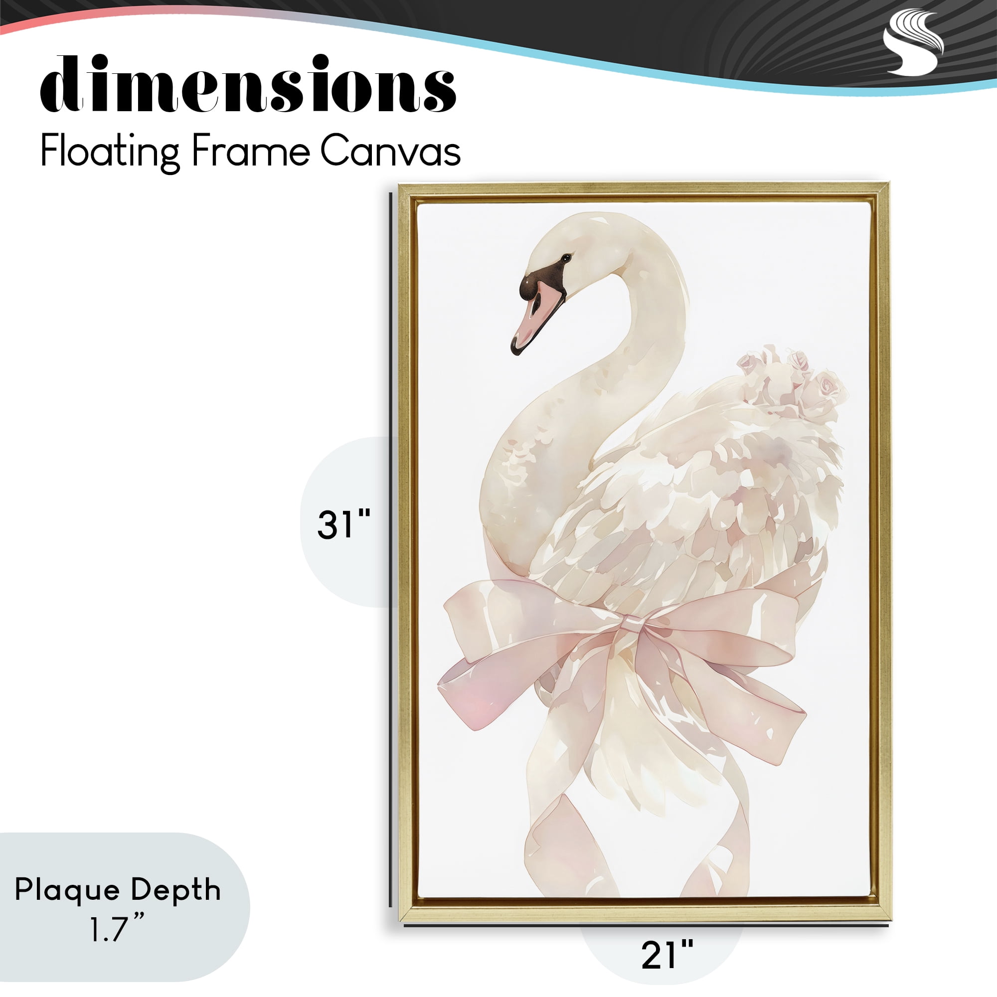 Stupell Industries Coquette Swan with Bow Gold Framed Floater Canvas Wall Art, design by Creative Studio