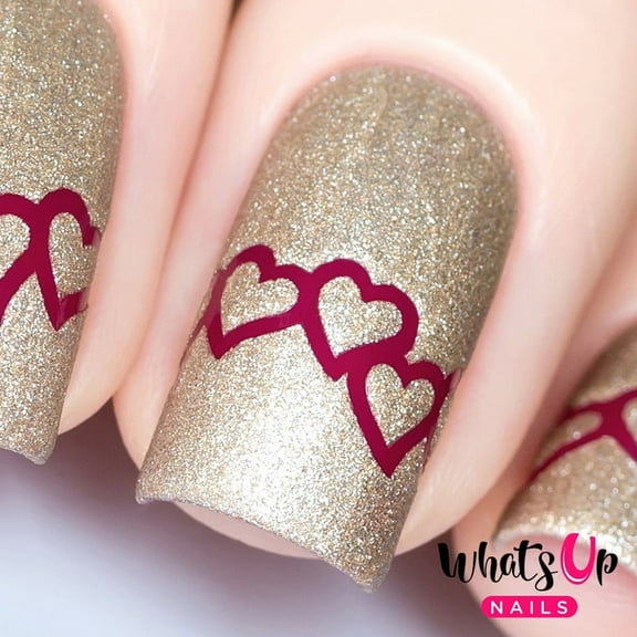 Whats Up Nails Heart Chain Vinyl Stencils for Valentine’s Day Nail Art Design