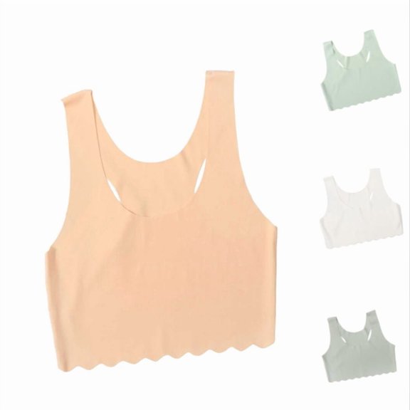 Ticikt Girls' Puberty Sports Bra, Seamless Ice Silk Training Underwear for Daily Wear,Beige