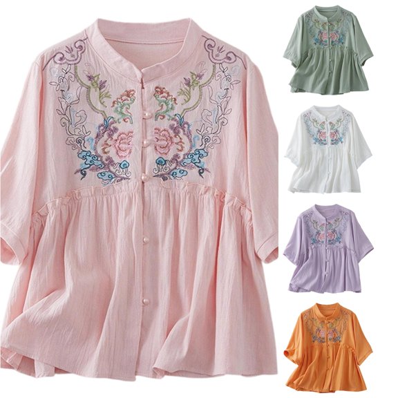 Womens Athletic Tops Women's T-Shirts Casual Embroidered Top for Everyday Comfort and Seasonal Style Pink L
