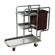 Techtongda Janitor Cart with Bag 3 Shelf Housekeeping Cart Cleaning Supply Trolley Stainless Steel