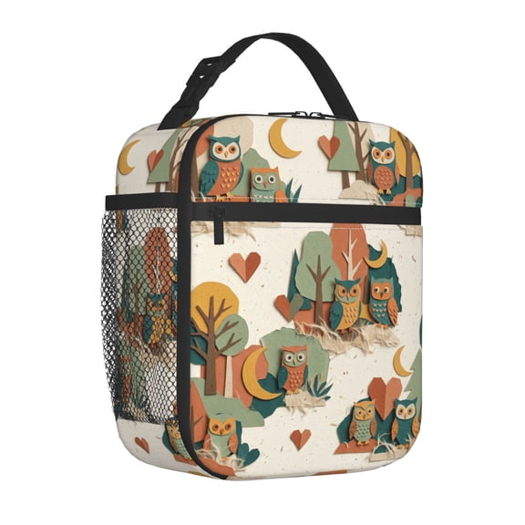 Owl Lunch Box, Whimsical Raincloud Insulated Meal Tote, Reusable Soft Tone Thermal Carrier, Cute Cartoon Hand-Held Bento Bag for Daily Commute