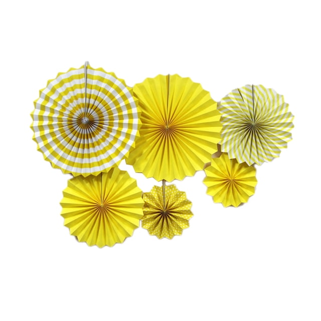 Injueey Abanico plegable de papel de 6 uds, decoración de fiesta familiar, abanico de flores plegable Diy Kits de decoración para fiestas amarillo