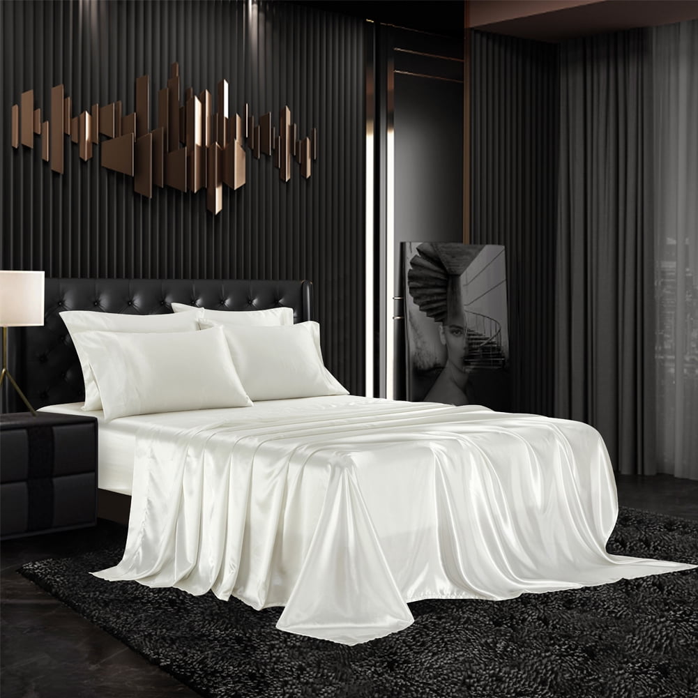 Gray Color Queen Size Wrinkle & Stain Resistant Modern Silk Bed Sheets 