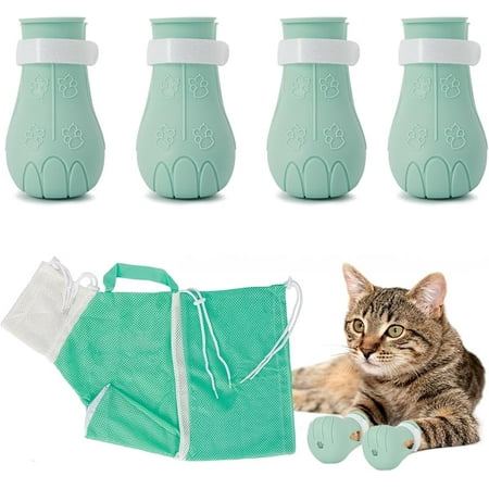 4Pcs Cat Boots for Cats Only Paw Covers Protectors Claws Shoes Paws Wound Boot Silicon Anti Scratch Cat Mittens for Bathing  Nail Clipping  Ears Cleaning  Treatment (Light Blue)