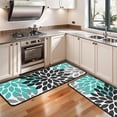 thumbnail image 3 of Kitchen Rugs Sets Of 2,Black Turquoise and Gray Floral Pattern Anti Fatigue Kitchen Mat Rugs Non Slip Washable,Decorative Kitchen Floor Mats for Kitchen,Sink,Laundry,17"x47"+17"x47", 3 of 5