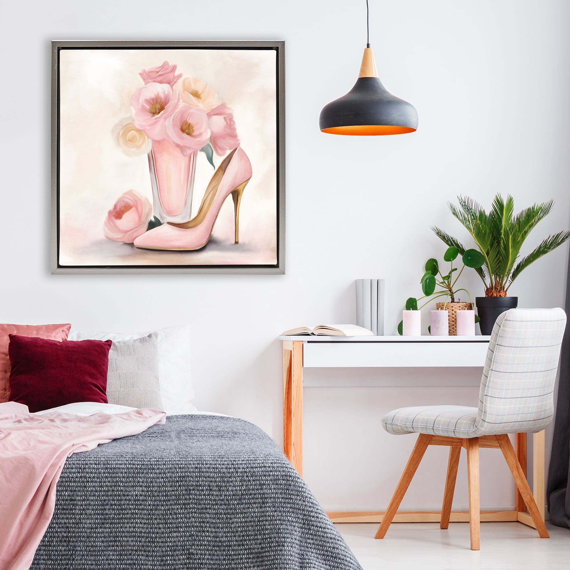 Stupell Industries Pink Beauty Bouquet Gray Framed Floater Canvas Wall Art, design by Kim Allen
