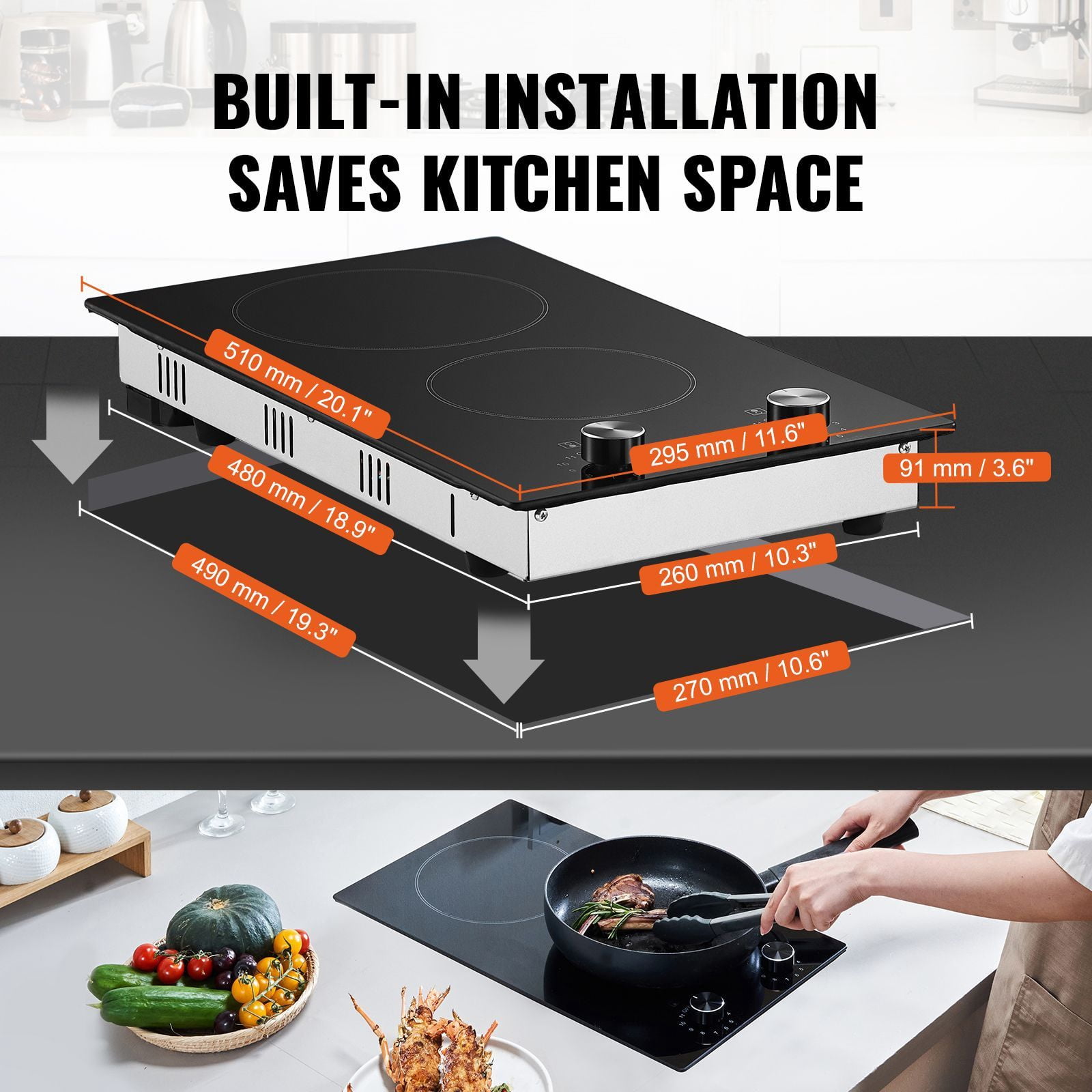 12 inch Electric Cooktop Built-in Stove Burner, 120V, Power 1800 W, 1800W High Power, 1800W Ceramic Top Radiant Cooktop, for restaurant cafe food truck catering and home kitchen use