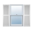 thumbnail image 1 of 12"W x 55"H Lifetime Vinyl, Custom Cathedral Top Center Mullion, Open Louver Shutters, w/Shutter-Loks (Per Pair), White, 1 of 12