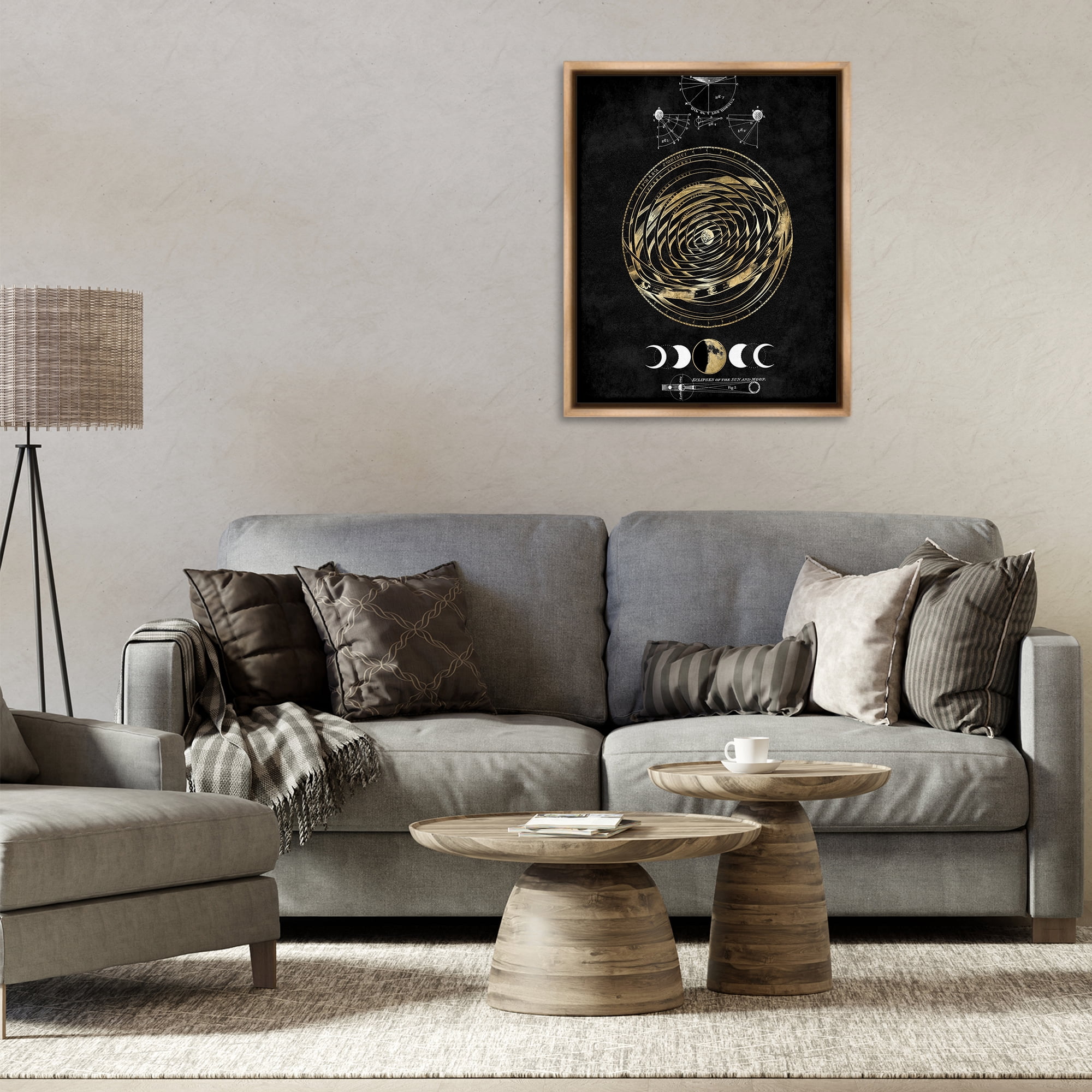 Stupell Industries Eclipses of Sun & Moon Astrology & Stars Painting Brown Floater Framed Canvas Art Print Wall Art, 25 x 31