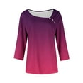 thumbnail image 3 of Tauxra T-Shirt for Women with V-Neck and Button Detail, Casual Printed Long Sleeve Top in Ombre Color, Loose Fit for Daily Wear, 3 of 5