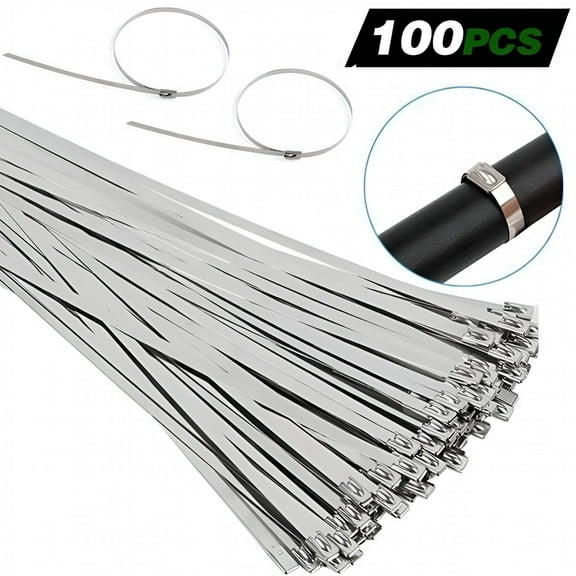 TALENO 100PCS 304 Stainless Steel Exhaust Wrap Coated Metal Locking Cable Zip Ties for Home Patio Garden