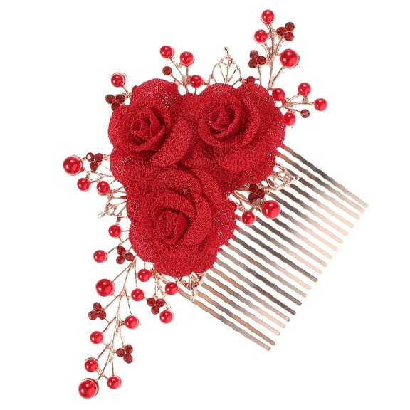 LOLIPPYY Red Rose Hair Clips 2pcs Set Vintage Bridal Flower Comb Decorative Hair Accessories for Women and Girls
