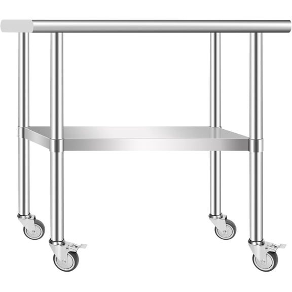 XYJBHB 36 x 24 x 35 Inch Kitchen Work Table, Metal Prep Station With Wheels, Heavy Duty Commercial Food Prep Work Table, Robust Stainless Steel Work Table for Kitchen, Restaurant
