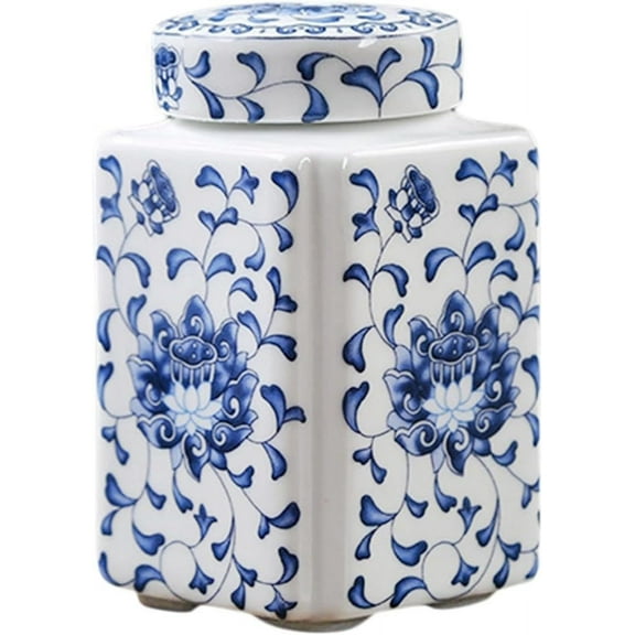 Liho Ceramic Ginger Jar Porcelain Temple Jar Delicate Chinese Style Decorative Jar Multi Purpose Storage Jar Vase Flower Vase for Home Decoration, Blue White A605