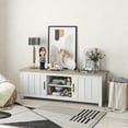 thumbnail image 6 of Gymax Farmhouse TV Stand for TVs up to 65'' Media Console Center w/ Doors Cubbies White Oak, 6 of 10