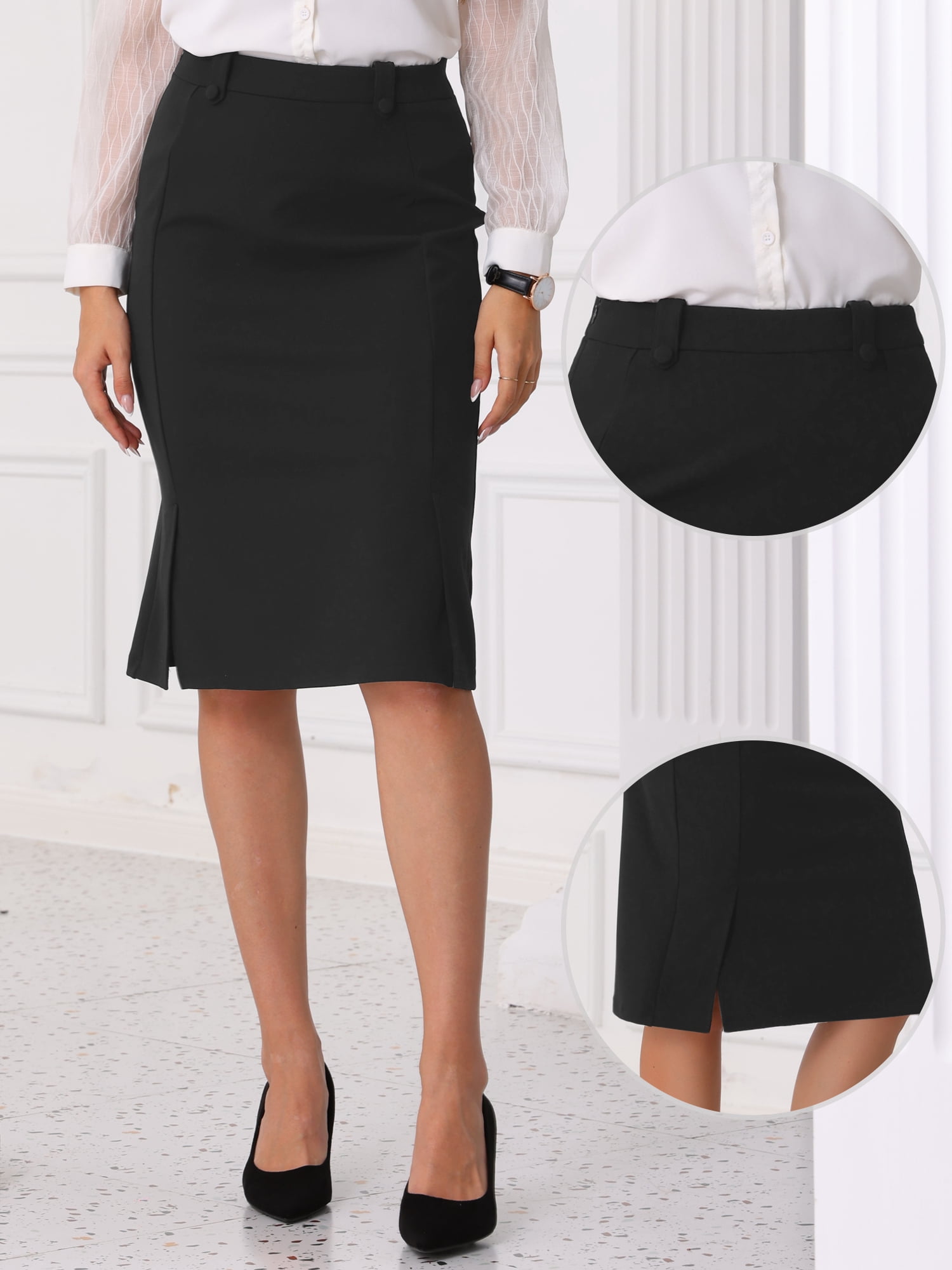 DARING DIVA Bodycon Midi Pencil Skirt for Women's High Waist Work Skirts M Black