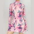 thumbnail image 5 of Robes d'Été pour Femmes 2025 Dames Imprimé en Maille Col Rond Manches Côté Ouvert Robe d'Été Rose Vif S, 5 of 5