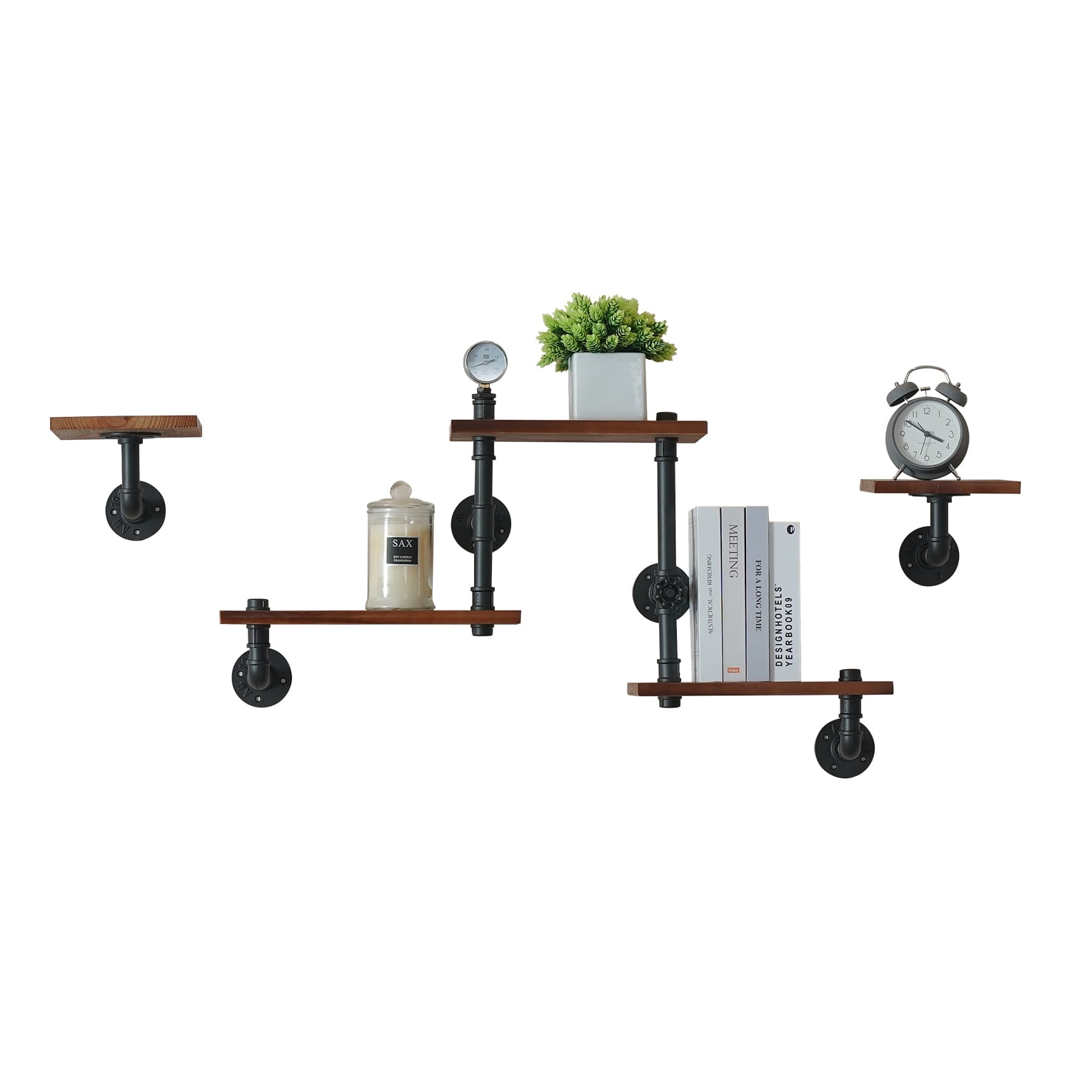 5 Tier Industrial Shelves, Pipe Corner Shelves with Wood Planks