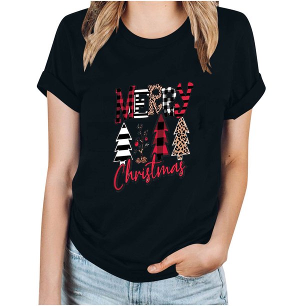 Puntoco Camiseta informal de manga corta con cuello redondo y estampado a la moda para mujer