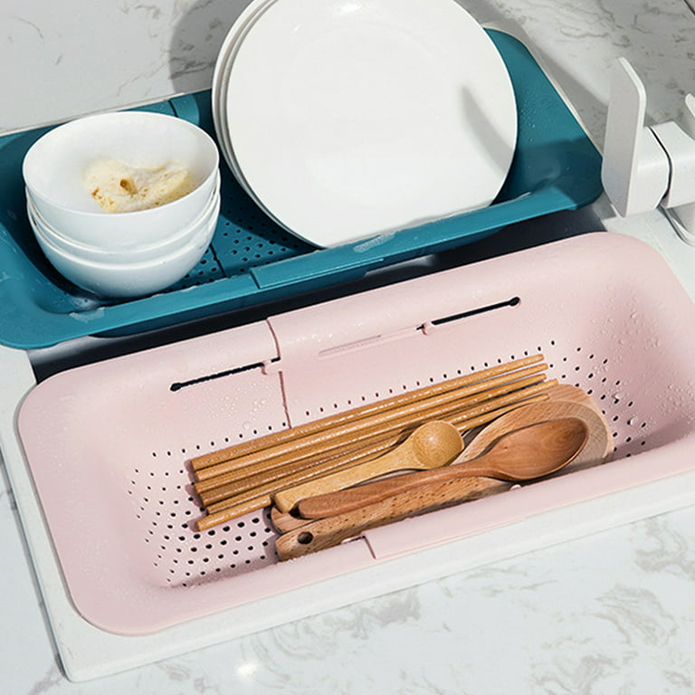1pc PP Dish Drying Sink Rack, Adjustable Solid Color Pink Drain Strainer  Basket For Kitchen