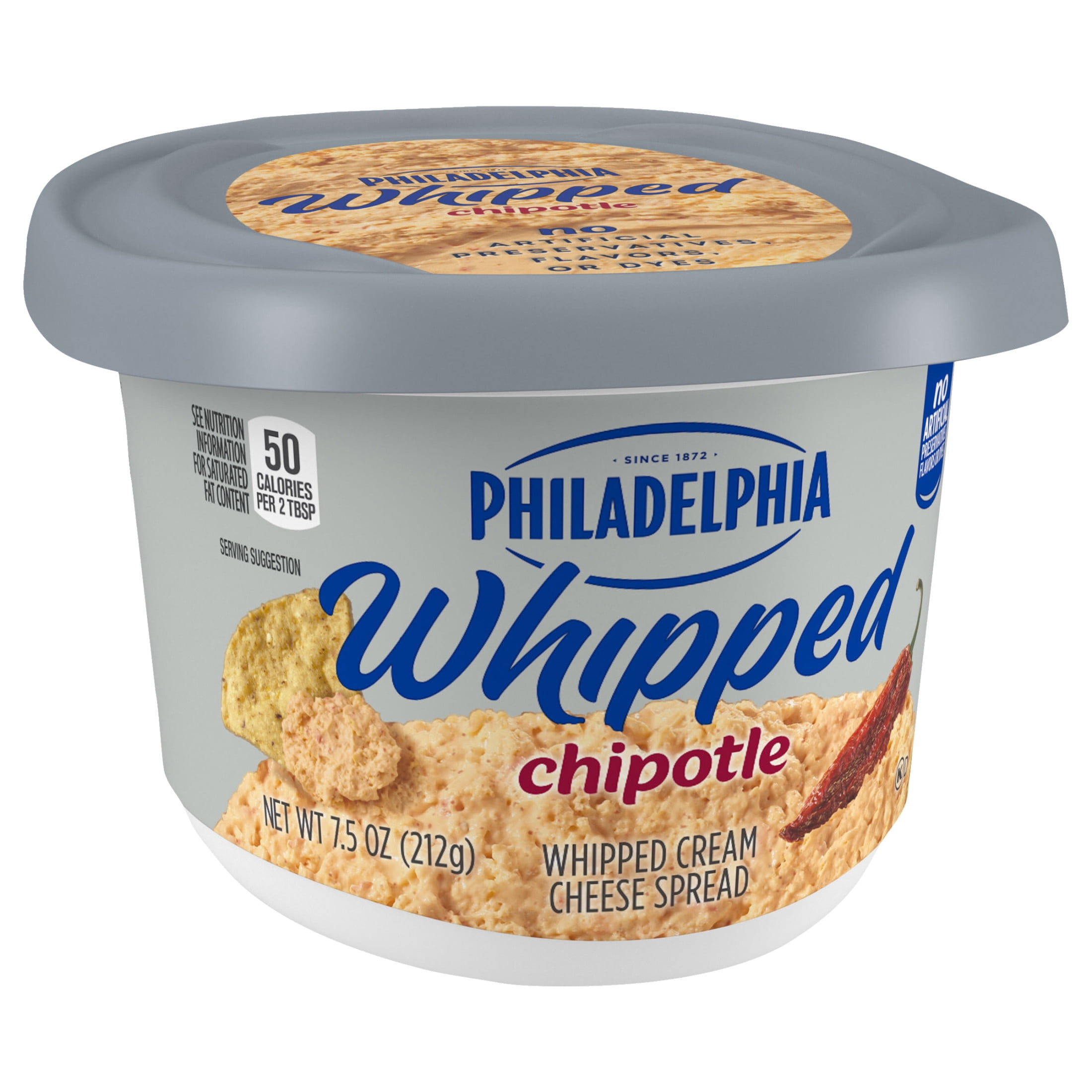Philadelphia Whipped Flavored Cream Cheese Spread, 1 Tub, for Smooth, Spreadable Mornings, Chipotle, No Artificial Preservatives, Flavors or Dyes, 7.5 oz