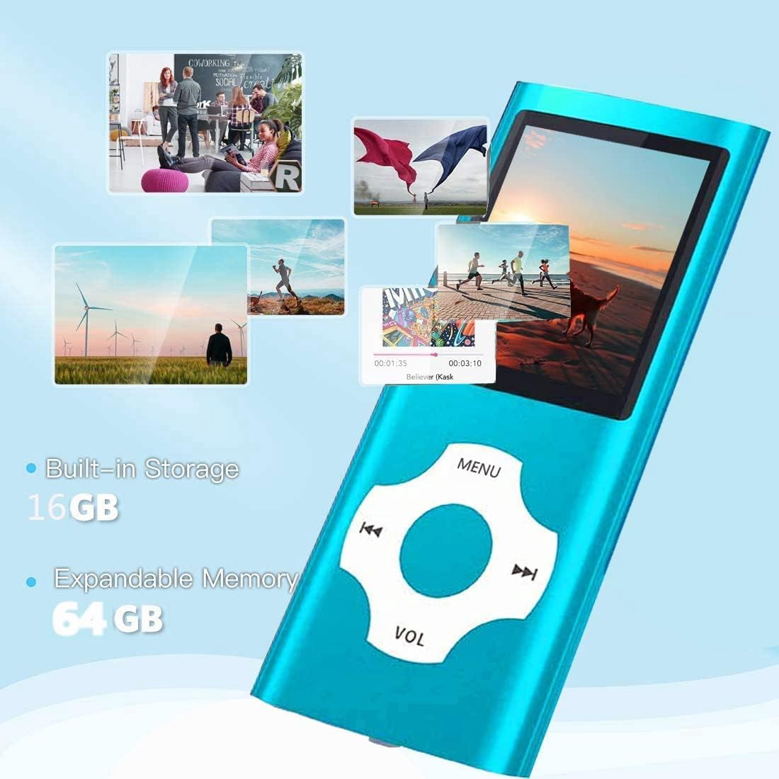 MP3 Player Music Player with 32GB Memory SD Card Slim Classic Digital LCD 1.82'' Screen Mini USB Port with FM Radio, Voice Record