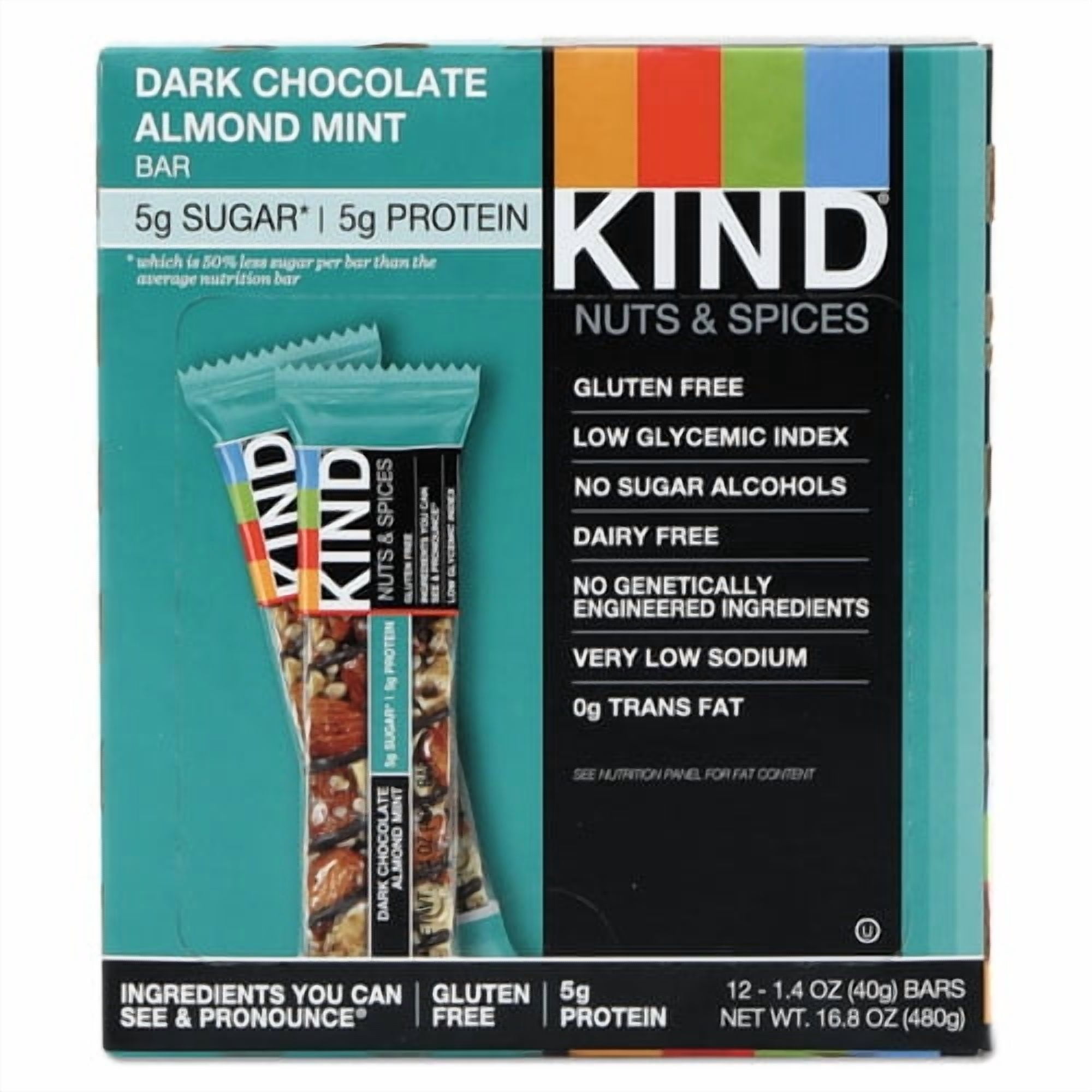 Nuts And Spices Bar, Dark Chocolate Almond Mint, 1.4 Oz Bar, 12/box | Bundle of 5 Boxes