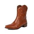 thumbnail image 5 of UngA Women'S Winter Booties Cowboy Boots for Women Cowgirl Western Boots Fashion Embroidery Stitched Chunky Heel Mid Calf Boots Brown,7, 5 of 7