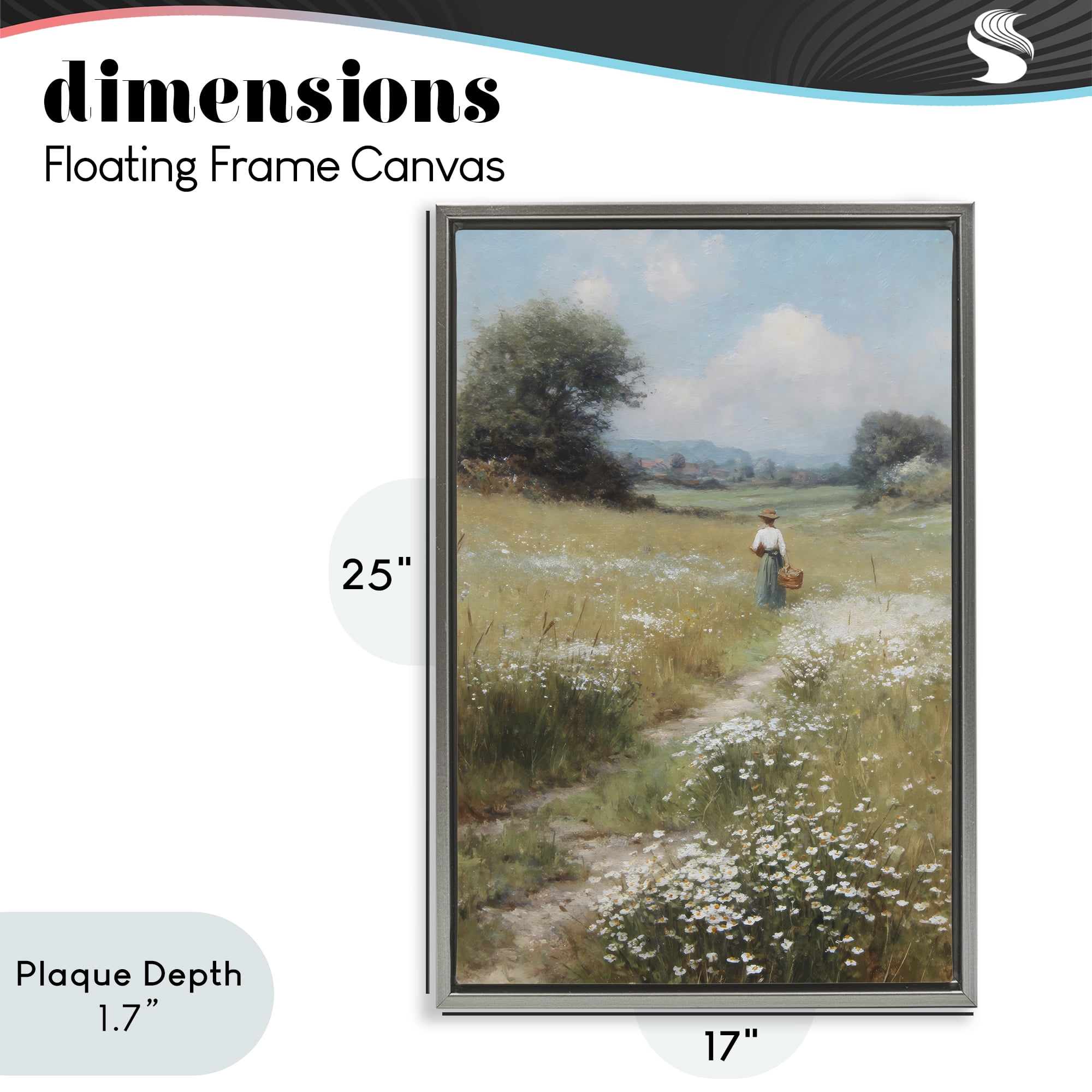 Stupell Industries Flower Gazing in Summer Meadow Gray Framed Floater Canvas Wall Art, design by Petal Prints Design