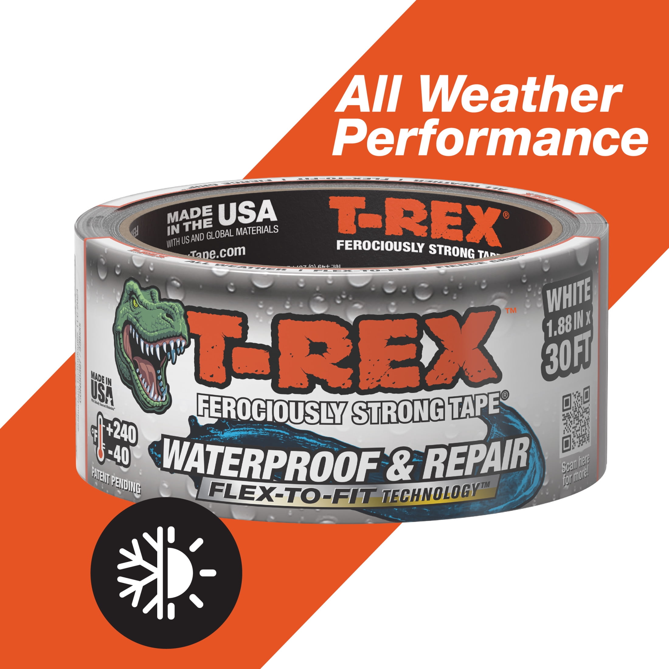 (8 pack) T-Rex Ferociously Strong White Waterproof and Repair Tape 1.88 in x 10 yd