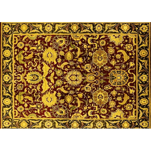 Ahgly Company Indoor Rectangle Oriental Yellow Industrial Area Rugs, 8' x 12'