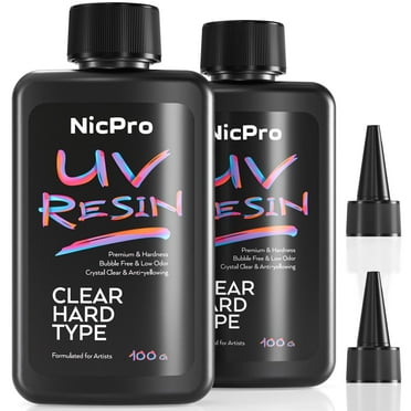 Nicpro 200g UV Resin, 2 Pcs Crystal Clear UV Glue Hard, High Viscosity & Quick Curing UV Epoxy Resin Kit for Jewelry Making, Craft, Doming, Coating and Casting