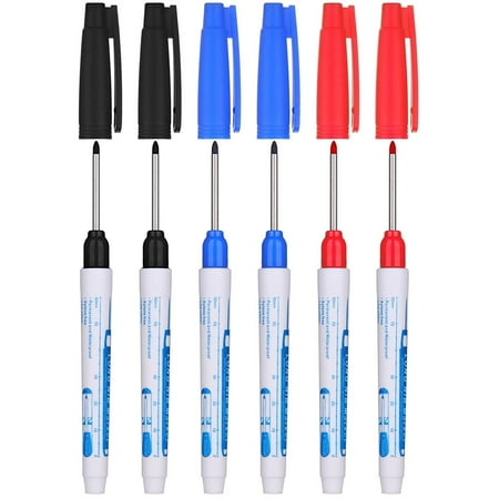 

NKTIER 6Pcs Deep Hole Marker Waterproof Long Carpenter Pen Sturdy Carpenter Construction Marking Pen Writing Tool Mechanical Long Tip Hole Marker Scriber Marking Tool for Architect