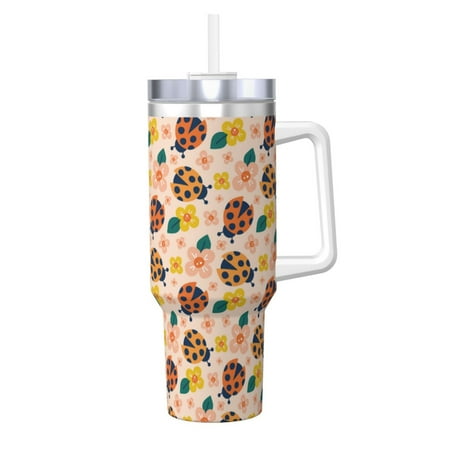 

Tideii ladybug and flower for 40OZ Ice Cup Stainless Steel Heat-insulating and Cold-insulating Water Cup with Handle Suitable for Indoor and Outdoor Activities