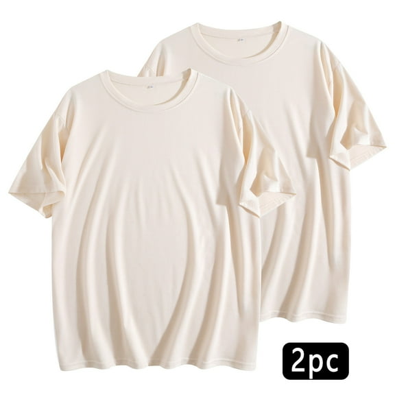 Mgmyaa 2-Pack Womens Short Sleeve T-Shirts, Summer Solid Color Crew Neck Tops Basic Tees for Women