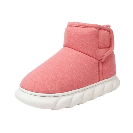 XIMIN Ladies Warm Slippers Ladies Fashion Solid Color Suede Cotton Slippers Warm Thick SToled Short Cotton Boots Cute Bedroom Comfy Shoes(Pink US 7)