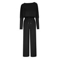 thumbnail image 4 of qolati Womens Two Piece Outfits Casual Long Sleeve Crop Pullover Tops Wide Legs Flare Pants Lounge Suit Y2k Fall Clothes Matching Sets, 4 of 6