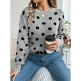 thumbnail image 2 of Panan Women's Crew Neck Polka Dot Pattern Chunky Knit Relaxed Fit Long Sleeve Pullover Sweater, Casual Knit Top, 2 of 7