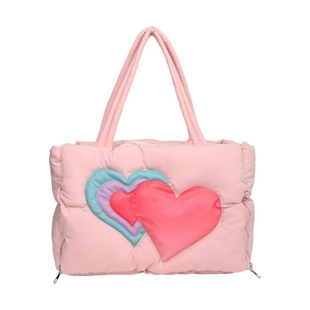 Bolso de mano acolchado de nailon para Mujer Yuyangstore Rosa