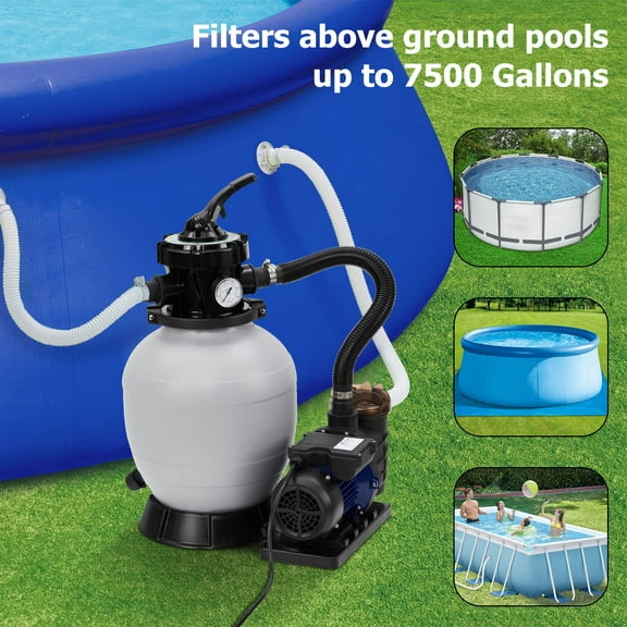 Outop Energy Efficient 12" Sand Filter Pump System 6-Way Valve for Above Ground Swimming Pools