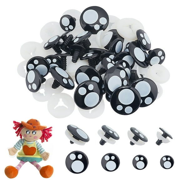 40 Sets 4 Style Plastic Doll Safety Eyes for Crafts Crochet Toy and Stuffed Animals Flat Round with Dog Paw Black 18~19.5x18~30mm 10 sets/style