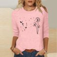 thumbnail image 5 of Tops de Cuello Redondo para las Mujeres Moda Impresa 3/4 Mangas Blusa Casual Top, Estante de Imitación, 5 of 5