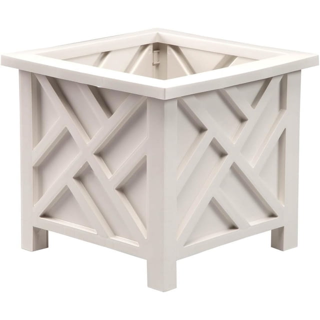 ZYPPP Chippendale Planter Box, White – Plant Holder for Garden, Patio and Lawn – 14 ¾” sq. x 13 ¼ H Overall