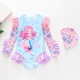 thumbnail image 2 of Gunia Girls One Piece Swimsuits Sun Long Sleeved Colorful Ruffled Sleeve Toddler Teen Swimsuit Girl For Beach Pool 3-14 Years, 2 of 4