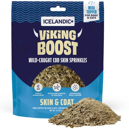 Icelandic+ Viking Boost: Wild-Caught Cod Skin Sprinkles - 4oz Dog & Cat Food Topper, Single-Ingredient Fish, Skin & Coat Meal Supplement, Air-Dried