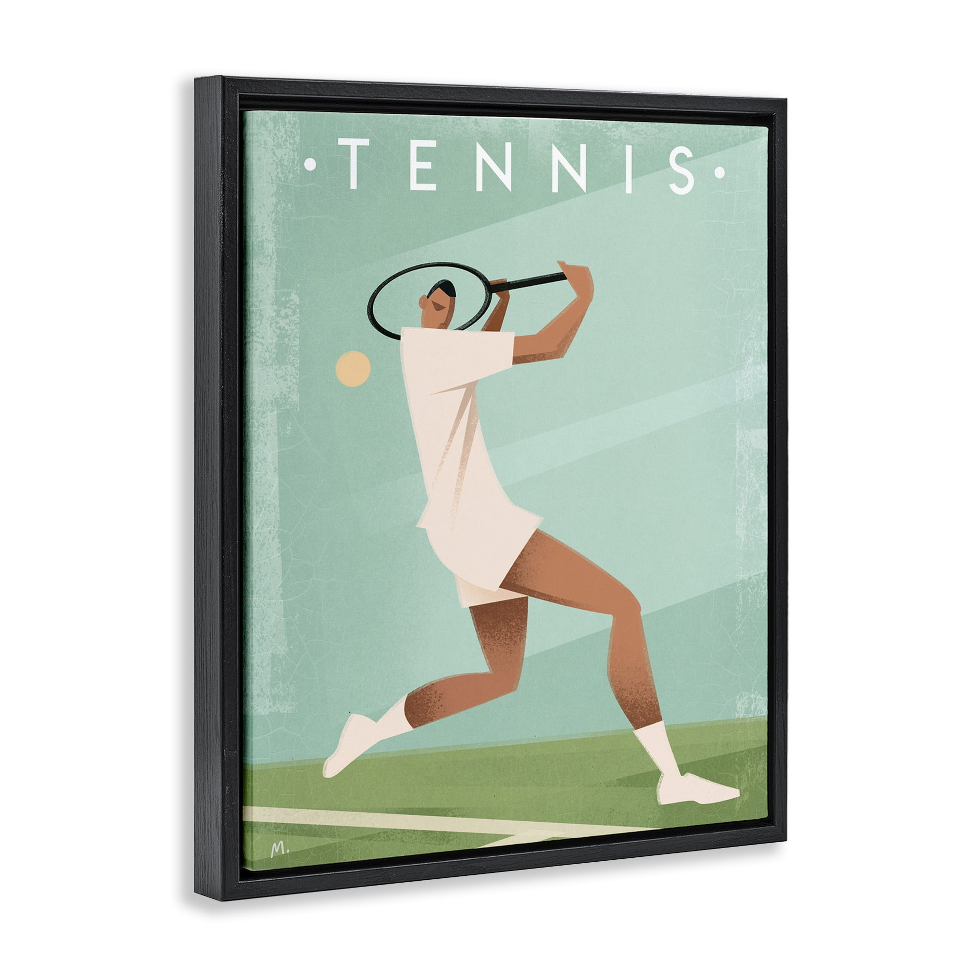 Stupell Industries Vintage Tennis Swing Black Framed Floater Canvas Wall Art, design by Martin Wickstrom